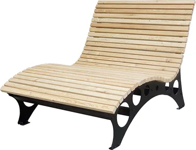 A wooden chaise lounge with a black metal frame, shown against a white background.