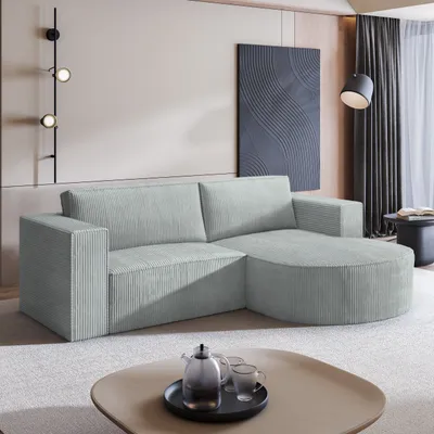 Produktbild von Masseno Ecksofa SORELA P R-S mit Schlaffunktion L-Form, Sofa mit Bettkasten, Wohnzimmersofa, Couch, Soffa, Bettsofa, Couchgarnitur- Hellgrau, POSO 55