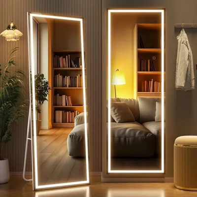 Productafbeelding van Spiegel voor het hele lichaam met LED-verlichting, 142,2 x 45,7 cm, dimbaar, 3 kleurtemperaturen, gehard glas, wit