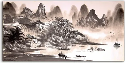 Produktbild von Coloray Acrylbild 140x70  Wandbild Acrylbilder Chinesische Landschaft Aquarellmalerei