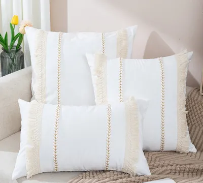 Obrázok produktu pre Poťahy na vankúše, 2 kusy, tkané poťahy na vankúše v štýle "macaron boho" s franjami, biele