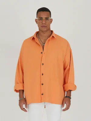 Produktbild von Jeanshemd Oversize Baumwolle Hemd 100% Baumwolle S Orange