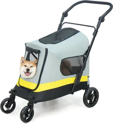 Immagine prodotto di Trasportino per cani di piccola taglia, passeggino pieghevole per cani fino a 20 kg, carrello per cani con 4 ruote, 3 finestre a rete, maniglia regolabile, cintura di sicurezza, ideale per