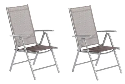 Two identical folding garden chairs are shown against a white background.