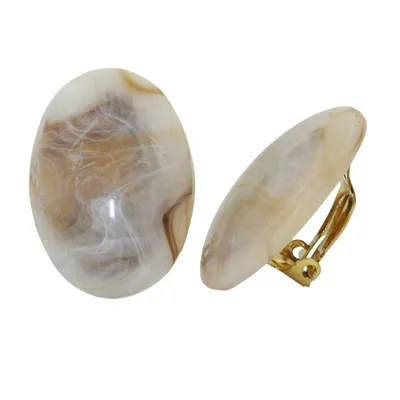 Produktbild von Clip Ohrring 27x19mm oval beige-horn-marmoriert glänzend Kunststoff-Bouton creméfarben 27x19mm