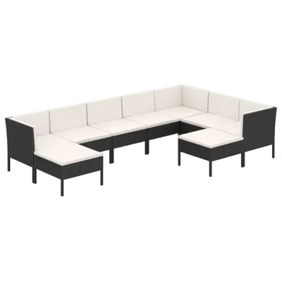 Produktbild von 9-tlg. Garten-Lounge-Set mit Auflagen Poly Rattan Schwarz