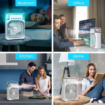 Produktbild von 4 in 1 Tragbare Klimaanlagen,Ventilator,3 Geschwindigkeiten,5 Sprüharten,Timer,Luftbefeuchter mit 600ml-Wassertank,USB-Ladefunktion Luftkühler,leiser
