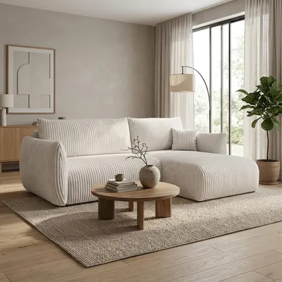 Produktbild von GOLDSTOFF Ecksofa L-Form | Modernes Schlafsofa mit Schlaffunktion und Bettkasten | Modernes Schlafsofa aus Cord in 7 Farben | Komfortables Eckschlafso