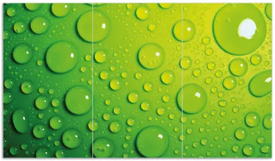 Produktbild von Wallario Herdabdeckplatte aus Glas, Größe 90 x 52 cm 3-teilig, Motiv Wassertropfen auf Grün