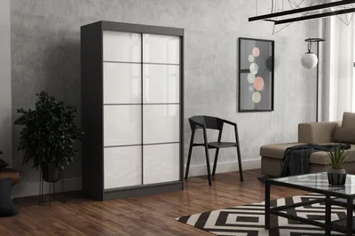 Produktbild von Moderner Schiebetürenschranke BELI 100 cm Hochglanzplatte (ANTRACIT)