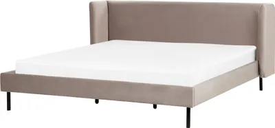 Obrázok produktu pre BELIANI Rám postele sivobéžové zamatové čalúnenie čierne nohy 180 x 200 cm lamelový rošt s čalúneným čelom