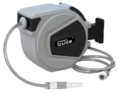 Produktbild von Güde Automatik Schlauchtrommel 20-2-2 1/2 (zur Wandmontage, 180° schwenkbar, 20 m Schlauch, Wasserspritze, Wandhalterung, Einzugsautomatik, Einzugssto