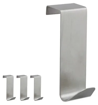 Productafbeelding van Relaxdays Deurhaakjes, roestvrij staal, set van 4, om op te hangen, roestbestendig, S-haken, deurhangers voor kleding, geschikt voor een deuropening van 2 cm, zilver