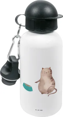 Produktbild von Mr. & Mrs. Panda Wasserflasche Katze Fressen - Weiß - Geschenk, Sportflasche, Trinkflasche, Kinder, Kindertrinkflasche, Kita