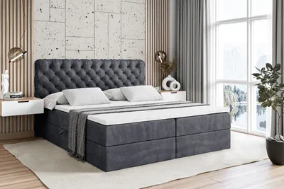 Produktbild von ALTDECOR Boxspringbett mit H4 Matratze und Topper - 200 x 200 cm - BOXI8 - Dunkelgrau Samt - Polsterbett mit Bettkasten und Lattenrost, Bett mit Stauraum