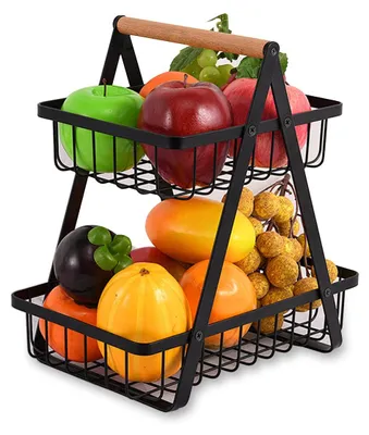 Obstschale 2-lagig, Metall, abnehmbar, schwarz, 27x17x29 cm