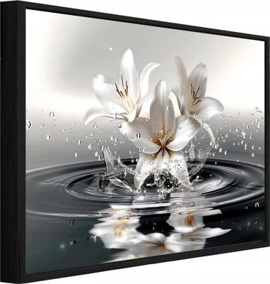 Produktbild von Bilder mit Rahmen Blumen Abstrakt Lilien - 100x70 cm - Wandbilder Wohnzimmer Schlafzimmer - Leinwand Bilder mit Rahmen Grau - PPR15288O1