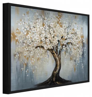 Produktbild von Bilder mit Rahmen Baum Blumen Abstraktion - 150x100 cm - Wandbilder Wohnzimmer Schlafzimmer - Metallbild Bilder mit Rahmen Beige - ADS16225S6