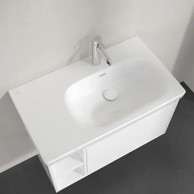Productafbeelding van Villeroy & Boch Skyla wastafelmeubel met kast, 80 x 46 cm, met overloop