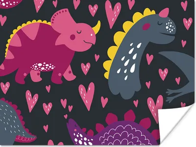 Produktbild von MuchoWow® Poster Dinosaurier - Kind - Muster - Rosa - Mädchen 160x120 cm - Foto Plakat