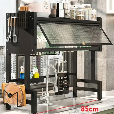 Zdjęcie produktu dla Suszarka do naczyń montowana nad zlewem, z pokrywą, o wysokości 85 cm, duża pojemność, regulowana półka ociekowa do przechowywania w kuchni