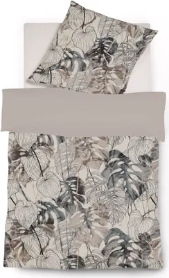 Produktbild von Fleuresse Mako-Satin Bettwäsche 155x220 Blätter Wende grau sand 114382-07