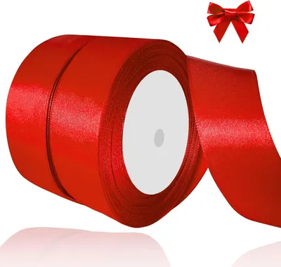 Produktbild von Set mit 2 roten Satinbändern – 38 mm x 22 m – Geschenkdekoration – Für Hochzeiten, Taufen und Geburtstage