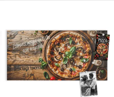 Produktbild von Magnettafel 100x50cm Pinnwand Whiteboard beschreibbar - Holztisch Pizza