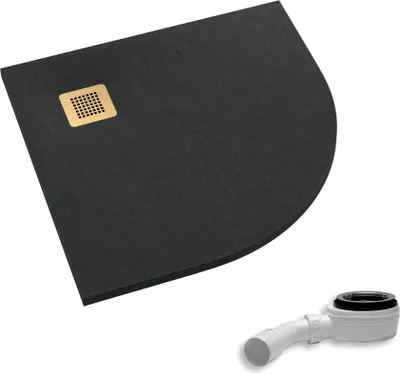 Produktbild von AQUABAD Duschwanne/Duschtasse Palast mit LeakProtect Technologie Black Stone 90x90cm Viertelkreis R55 - Blende: gebürstetes Gold | inkl. Ablaufgarnitur/Siphon