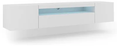 Image de Lowboard TV Armoire Aura 200 cm Suspendue ou posée universelle Armoire basse TV Board Sideboard HiFi Table Armoire suspendue (blanc mat avec LED)