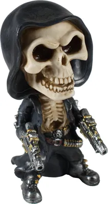 Produktbild von Gothic Deko Figur Sensemann mit Pistolen Skulptur Totenkopf Todesengel Skelett