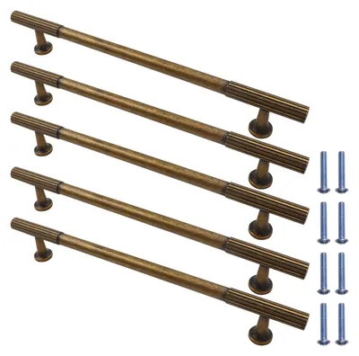 5er-Set Schrankgriffe, 192 mm Lochabstand, Zinklegierung, Gold