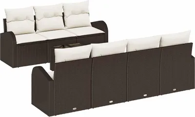 Image de Ensemble de canapés de jardin vidaXL, 8 pièces, couleur marron, en polyrotin