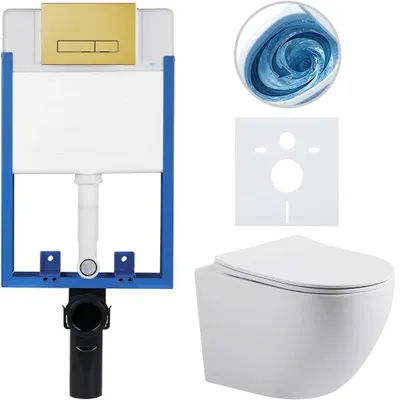 Immagine prodotto di CERANO - Set completo per WC da incasso Lite/Cesso - bianco opaco - Pulsante WC Slim, dorato - da incasso - 49x36 cm