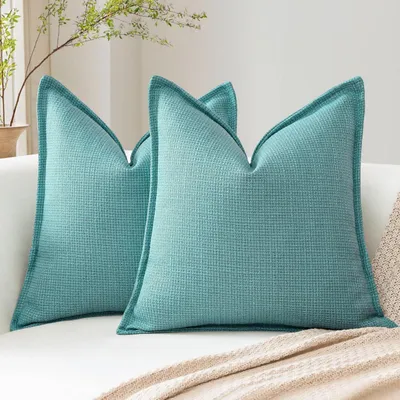 Immagine prodotto di Set di 2 federe per cuscini, lino, 40x40 cm, colore turchese, cuscini decorativi per divano
