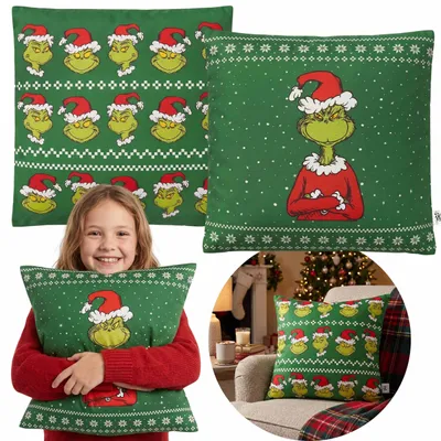 Produktbild von Grinch Weihnachts-Kissenbezüge, 2er-SET, Baumwolle, doppelseitig, DEKORATIV, 40 × 40 cm