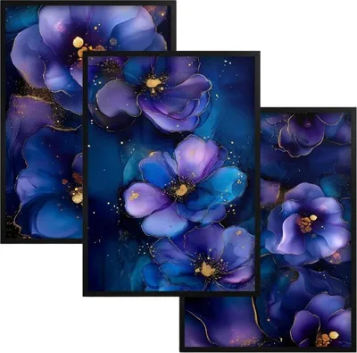 Produktbild von Bilder für die Wand Poster in schwarzem Rahmen Set für das Schlafzimmer Blumen Gold