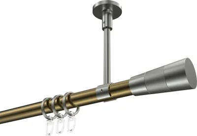 Produktbild von Interdeco Gardinenstange / Vorhangstange Messing Antik / Edelstahl-Optik, Typ Sonette Tanara (Konus Bicolor) Deckenmontage, 20 mm Ø 1-läufig, 220 cm