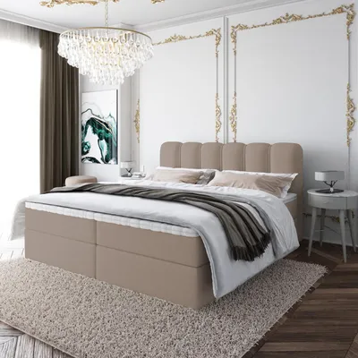 Produktbild von Boxspringbett NANDO Topper VISCO Bett  mit Bettkästen Polsterbett, Bettgestell, Doppelbett, Stauraum, Schlafzimmer (200x200, Hellbraun - Fredo 05)