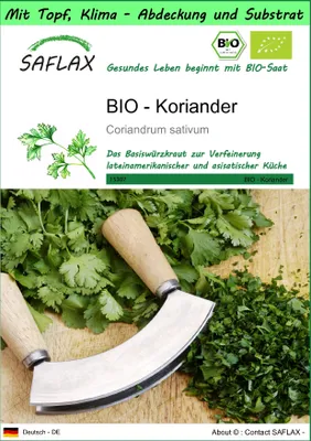 Produktbild von SAFLAX Garden to go - BIO - Koriander - Coriandrum sativum - 150 Samen - Mit Topf, Klima - Deckel und Anzuchtsubstrat