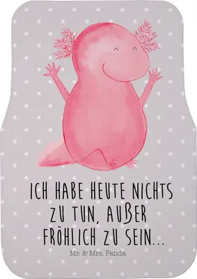 Produktbild von Mr. & Mrs. Panda Automatte Axolotl Hurra - Grau Pastell - Geschenk, Autoteppich, Fußmatte Fürs Auto, Motivation, Lurch, Auto-Fußmatte, Spaß