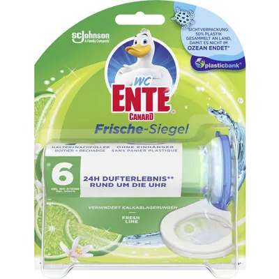 The product is packaged in a clear plastic blister pack, showing the toilet gel seals and a holder.