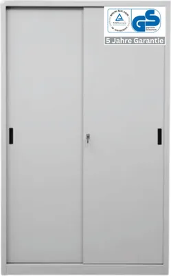 Produktbild von Schiebetürenschrank DINO | 5 Ordnerhöhen | Metalltüren | HxBxT 195x120x45 cm | Grau