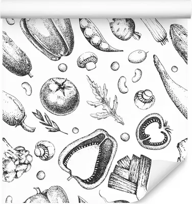 Immagine prodotto di 10m VLIES WALLPAPER rotolo sala da pranzo verdure peperoni fiori carbone fagioli XXL