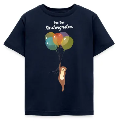 Produktbild von Spreadshirt Einschulung Otter Mit Luftballons Bye Kindergarten Kinder T-Shirt, 122/128 (7-8 Jahre), Navy