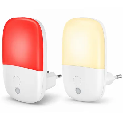 Produktbild von LED Nachtlicht Steckdose mit Sensor, Rotlicht & Warmlicht umschaltbar, Dämmerungssensor, 2W Energiesparlampe für Kinderzimmer Flur Schlafzimmer