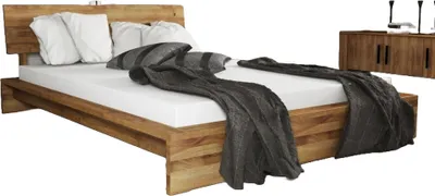 Produktbild von Bett Lubic 2 Sonderlänge 200x220 Wildeiche mit Holzkopfteil und Holzfußgestell