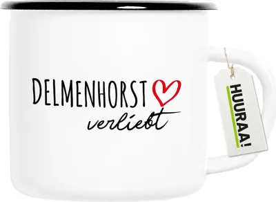Produktbild von Huuraa Emaille Tasse Delmenhorst verliebt 300ml Vintage Campingbecher Geschenkidee