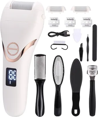 Produktbild von Elektrischer Hornhautentferner, Pediküre-Set mit 3 Rollen, Nagelfeile, Batterie, 2 Stufen – für Hand & Fuß.