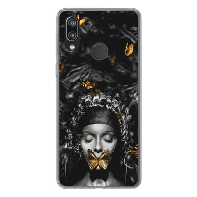 Produktbild von MuchoWow® Handyhülle Schutzhülle Hülle für Huawei P20 Lite (2020) Frau - Schmetterlinge - Schwarz - Weiß Silikon Softcase Handy Hülle - Kartenhalter